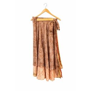 WEVEZ Silk Wrap Skirt XL Boho Sari Style Medallion Print India Festival